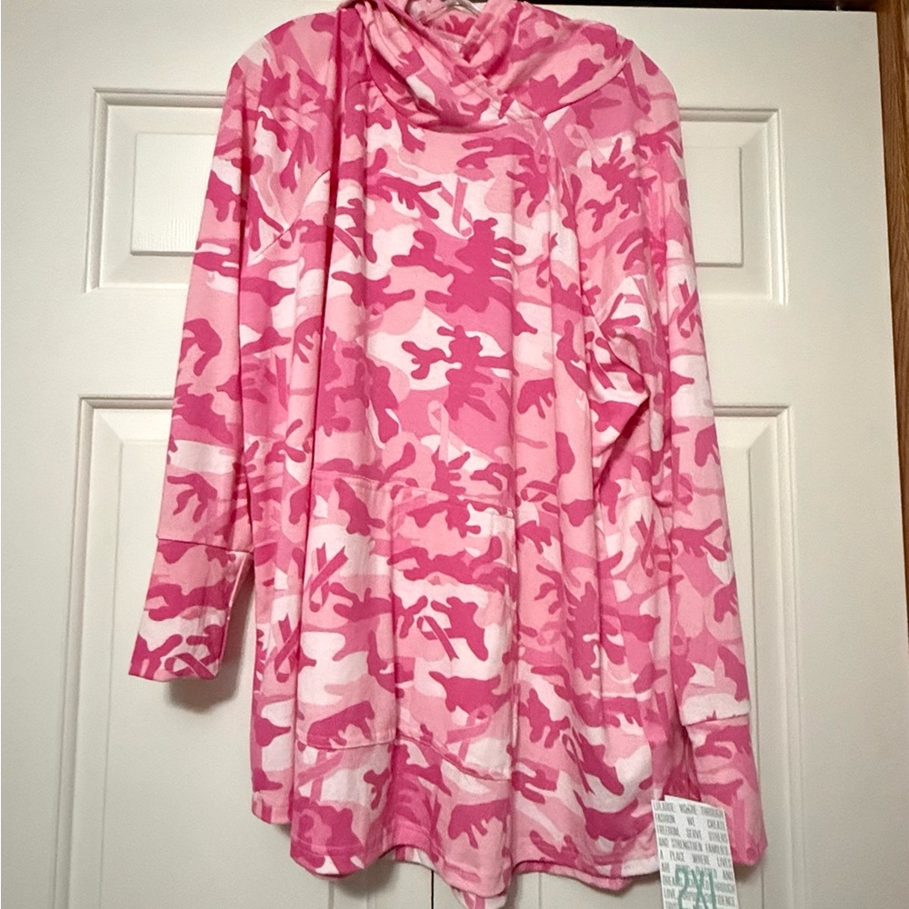 LuLuRoe Breast Cancer Awareness Pink Camo Long-Sleeve Hoodie Top